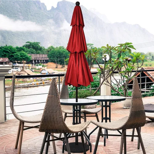 Miniatura 5 de Tangkula Sombrilla de patio de 3 niveles de 10 pies, sombrilla de aluminio con doble ventilación para exteriores, con manivela, para mercado, patio