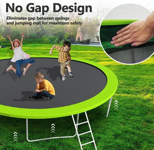 Miniatura 6 de Lyromix Trampolín mejorado con luces, trampolín grande para exteriores con aspersor, aro de baloncesto y red, capacidad para 5-8 niños y adultos