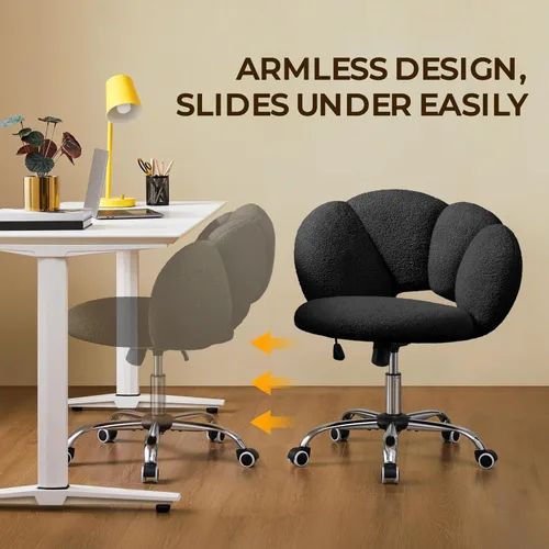 Miniatura 5 de Yaheetech - Silla de escritorio tapizada Boucle con forma de nube, silla de tocador ajustable para oficina en casa, computadora con ruedas para sala