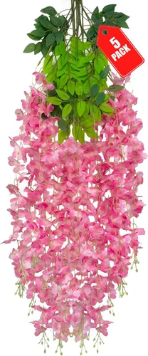 Miniatura 26 de Paquete de 12 flores colgantes de glicina rosa, flores colgantes falsas de 3.44 pies, guirnalda de glicina artificial para decoración de boda, telón