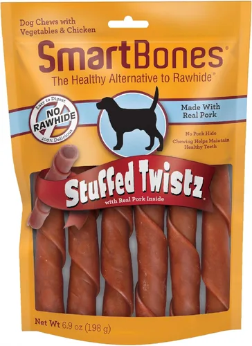 Miniatura 10 de SmartBones Twistz rellenos con mantequilla de maní, masticables sin piel cruda para perros, rellenos con sabor a cerdo, 6 Twistz