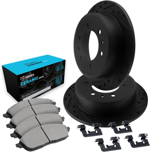 R1 Concepts Frenos traseros y rotores | Accesorios incluidos| Juego de pastillas de freno y rotores de cerámica traseras| Compatible con Mitsubishi