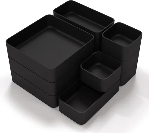 Juego de organizador de cajones apilables de 11 piezas, bandejas organizadoras de cajones de escritorio de varios tamaños, contenedores de