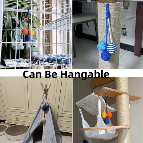 Miniatura 5 de Juguete para gatos, bola de sisal, juguete colgante para gatos, hecho a mano, cuerda para gatos, masticable, respetuoso con el medio ambiente