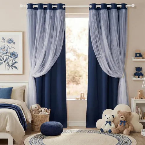 Miniatura 19 de PONY DANCE Cortinas de Doble Capa - Cortinas Opacas de 63 Pulgadas de Largo, Diseño con Ojales en la Parte Superior, Paneles Transparentes Blancos