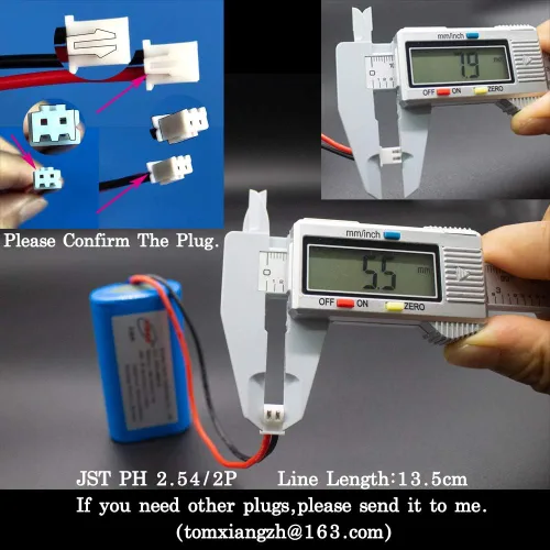 Miniatura 3 de VIDAR - Batería recargable de iones de litio de 7.4 V 5200 mAh de alta capacidad con enchufe JST PH2.54/2P (personalizable) para electrónica