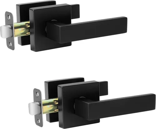 AEEKEL - Juego de 2 manijas de puerta interior, color negro mate, cuadradas, sin bloqueo, para pasillo o armario, manijas de puerta resistentes sin