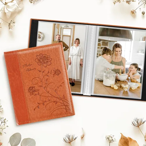Miniatura 3 de Artmag Álbum de fotos de 5 x 7 pulgadas, páginas transparentes, con bolsillos, cubierta de cuero, álbum de fotos para insertar fotos deslizándolas