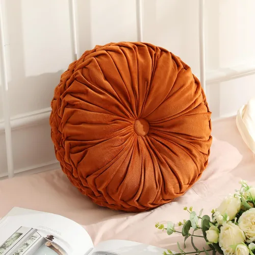 Miniatura 31 de Drydiet 3 Piezas Almohadas Redondas Decorativas de Terciopelo Plisado Almohadas de 15'' de Diámetro Acento Calabaza Boho Cojín de Silla para Sofá