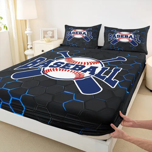 Miniatura 15 de Juego de ropa de cama de béisbol 3D, tamaño individual, juego de cama para niñas, adolescentes, decoración de dormitorio, sábana bajera geométrica