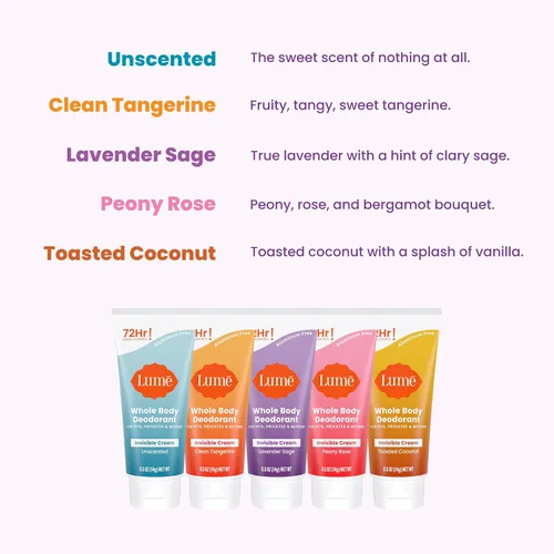 Miniatura 3 de Lume Desodorante de cuerpo entero, paquete de 5 muestras – Minis de crema invisible – Control de olores de 72 horas – Sin aluminio ni bicarbonato