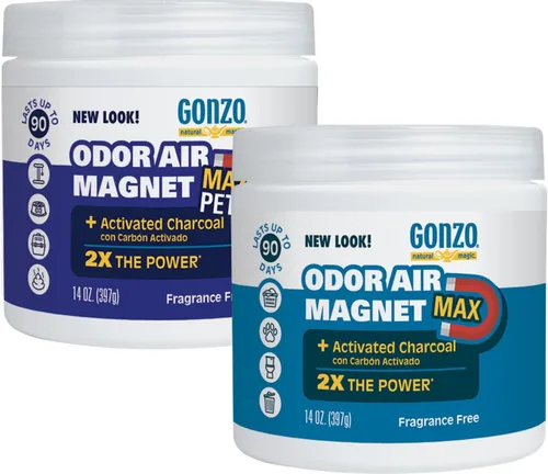 Gonzo Natural Magic Imán de aire de olor con carbón activado, 14 onzas (paquete de 2), eliminador de olores para armario, baño y área de mascotas,