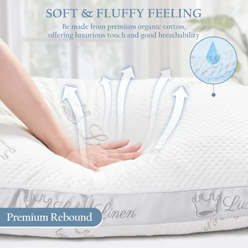 Miniatura 2 de Almohada de cama de algodón orgánico tamaño estándar Almohada ajustable de espuma viscoelástica triturada para dormir lateral y estómago, paquete