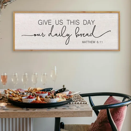 Miniatura 9 de LuZhiQiang Arte de pared para comedor 81,3×30,5 cm "Bless The Food Before Us" Letrero cristiano para cocina, cita familiar agradecida, cuadro grande