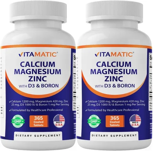 Vitamatic Calcio Magnesio Zinc D3 Boro | Suplemento de 365 tabletas recubiertas | Calcio 1200 mg, magnesio 420 mg, zinc 25 mg, vitamina D3 1000 UI,