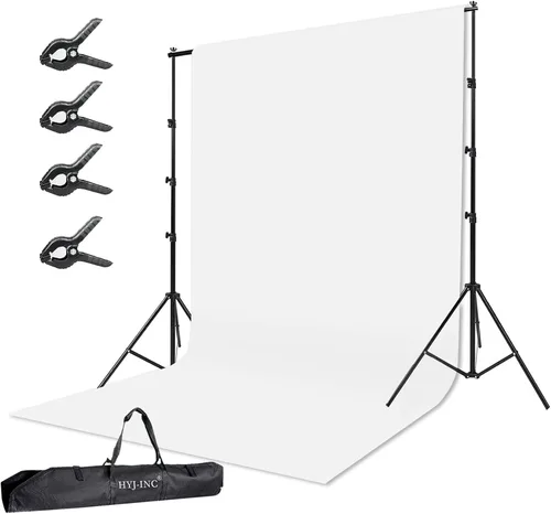 HYJ-INC Sistema de soporte de fondo para fotos con kit de soporte de fondo de 10 x 10 pies, 10 x 12 pies, telón de fondo de muselina de algodón 100%