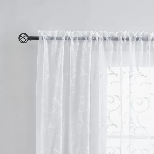 Miniatura 2 de Cortinas traslúcidas blancas bordadas florales de 63 pulgadas, cortinas de gasa con bolsillo para barra para sala de estar, dormitorio, paneles