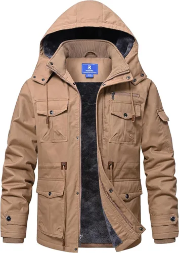 Miniatura 9 de Rapoo Chaqueta de invierno para hombre, de algodón, con forro polar, gruesa y cálida, con capucha