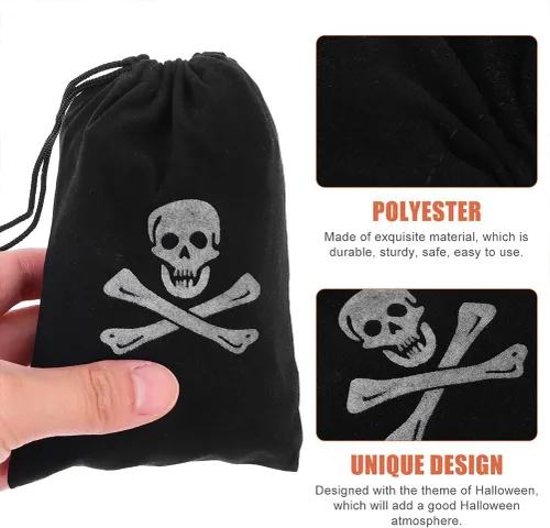 Miniatura 6 de Healifty 20 bolsas de tela de monedas piratas con cordón para caza del tesoro para fiesta de Halloween, almacenamiento de joyas de dulces, 6.1 x 4.5