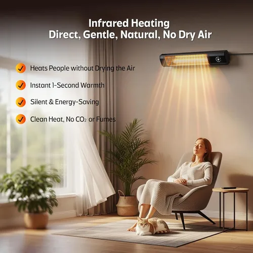 Miniatura 4 de Calentador eléctrico de pared para patio, calentador infrarrojo de 34 pulgadas y 1500 W con sensor de movimiento, IPX5 impermeable, 9 niveles