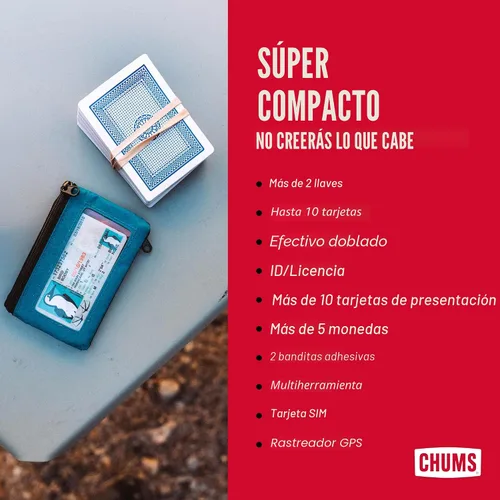Miniatura 3 de Chums Surfshorts Cartera - Cartera ligera y delgada con bloqueo RFID y ventana de identificación transparente - Con cremallera, cartera minimalista