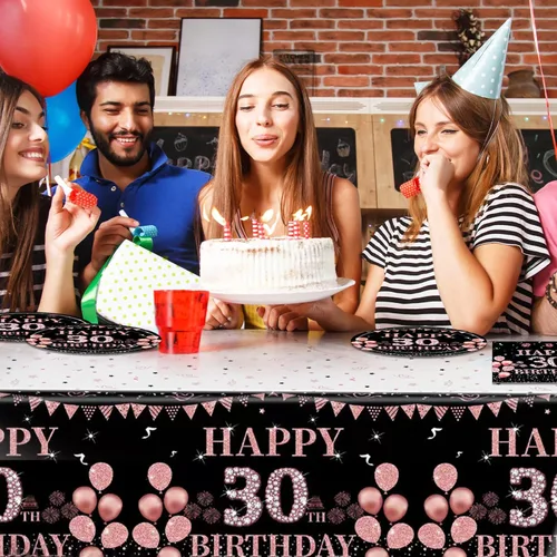 Miniatura 8 de 62 decoraciones de cumpleaños número 30 para niñas y ella, suministros de fiesta de cumpleaños de oro rosa incluyen 20 platos de 7 pulgadas, 20