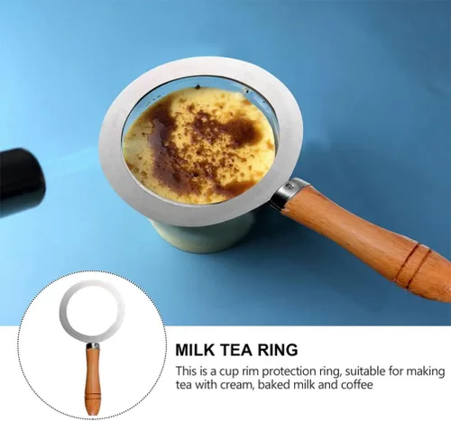 Miniatura 4 de Cabilock 2 anillos de acero inoxidable para hornear, taza de café con leche tostada, mango de madera, cubierta de junta para té, postre, tienda