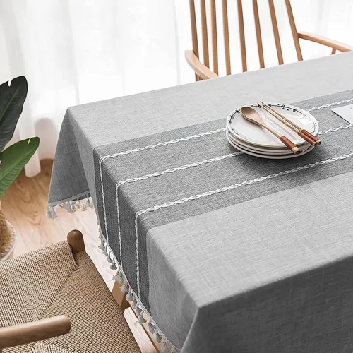 Miniatura 5 de Mantel rectangular para comedor, elegante mantel de lino de granja para cocina y mesa, elegante mantel impermeable para mesa, rayas grises clásicas