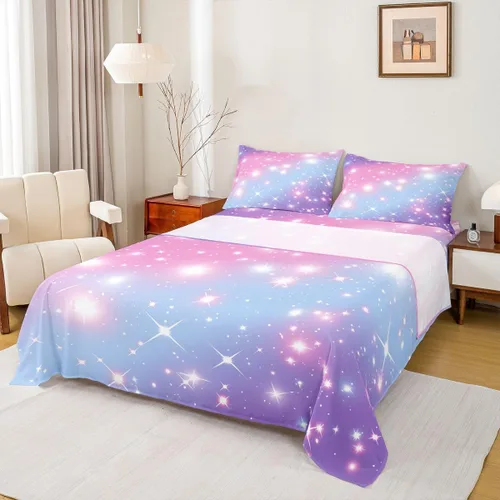 Miniatura 32 de Juego de sábana bajera ajustable de teñido anudado para niñas, juego de ropa de cama con diseño de arco iris degradado de arcoíris, lindo juego