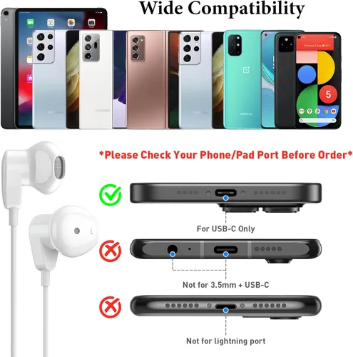 Miniatura 8 de Auriculares USB C para iPad Pro iPhone Air 17 16 15 Pro Max HiFi Stereo USB-C Auriculares con cable Micrófono Control de Volumen Tipo C Auriculares