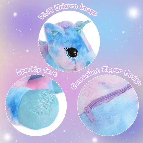 Miniatura 4 de Muiteiur Animal de peluche de unicornio de 31.6 pulgadas, unicornio de peluche grande para niñas, almohada de felpa suave, regalos para niñas y Azul