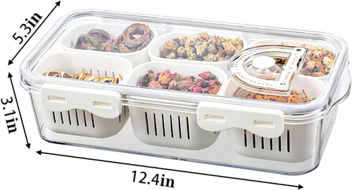 Miniatura 3 de Bandeja Dividida para Servir Alimentos con Tapas Caja Apilable de Snacks para Dulces Nueces Especias Contenedor de Frutas y Verduras con 6 Divisores