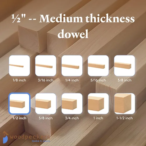 Miniatura 6 de Varilla cuadrada de madera de 36 x 1/2 pulgadas, paquete de 10 palos cuadrados de madera para manualidades y bricolaje de madera dura de abedul por