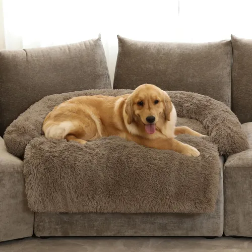 Miniatura 54 de Cama calmante para perro, tapete de felpa esponjoso para perros con protector de muebles con funda extraíble lavable para perros y gatos grandes