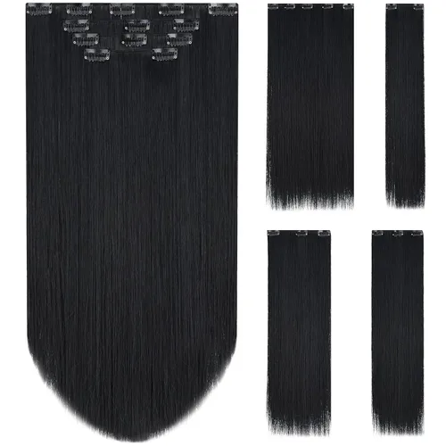 Miniatura 32 de SYXLCYGG Extensiones de cabello negro lacio, 4 piezas, extensiones de cabello con clip de 22 pulgadas, 5.5 onzas, pieza de cabello sintético