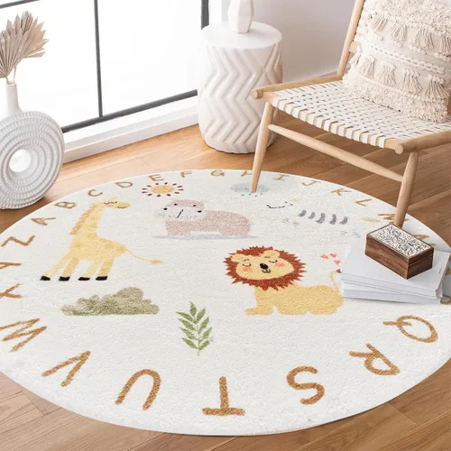 Miniatura 3 de Poowe ABC Animals - Alfombra de juego para niños, alfombra redonda educativa del alfabeto, suave, antideslizante, para el dormitorio de los niños