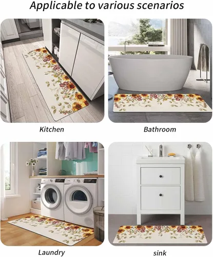 Miniatura 6 de Tapete de baño de eucalipto y girasol para bañera, antideslizante, de secado rápido y absorbente, de tierra de diatomeas, fregadero de cocina