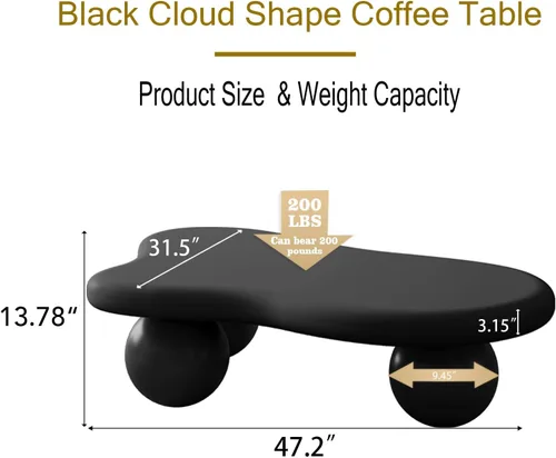 Miniatura 2 de Mesa de centro moderna de 35 pulgadas, con forma de pétalo, mesa de centro baja, linda mesa de té irregular para interiores con 3 patas de bola