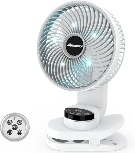 Miniatura 8 de AMACOOL Ventilador de campamento a pilas con luz, ventilador recargable de clip de 20000 mAh con gancho y pantalla digital, 112 horas