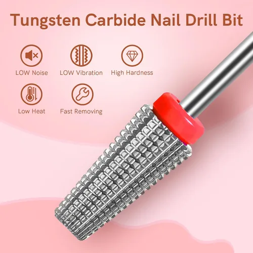 Miniatura 5 de SQULIGT Broca para uñas de tungsteno, 5 en 1 de carburo cónico, vástago de 3/32 pulgadas, uso de rotación bidireccional, para uñas, eliminación