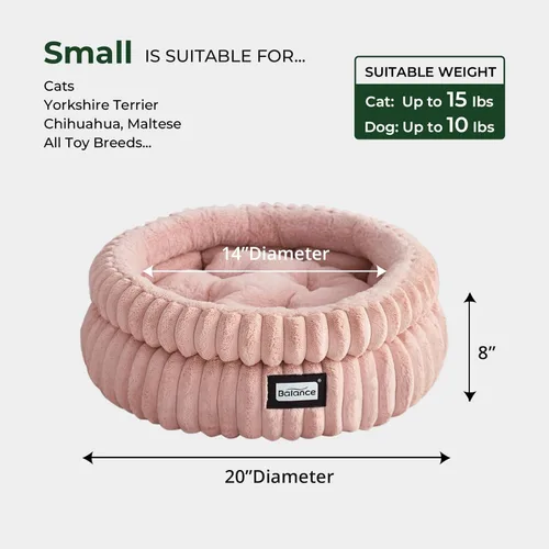 Miniatura 5 de BALANCE Cama para gatos, cama redonda lavable para gatos de interior, cama de felpa súper suave de piel sintética para cachorros y gatitos con parte