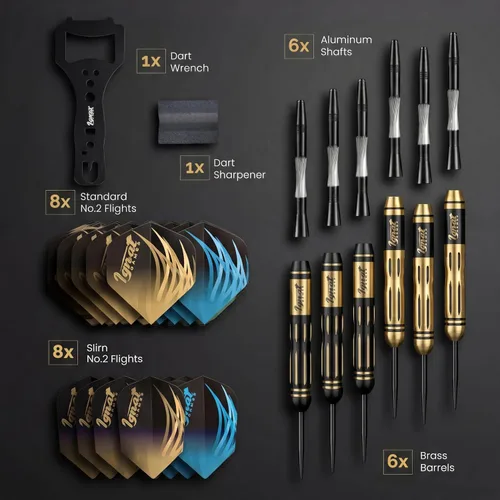 Miniatura 6 de IgnatGames Steel Tip Dart Set - Brass Barrels with Tempered Steel Points, Aluminum Shafts, 16 GlideXPro Flights (Standard No. 2 + Slim), Cyan