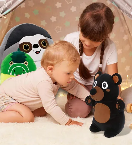 Miniatura 6 de DolliBu Snug-Mooshies - Peluche de oso negro de pie, súper esponjoso y suave, amigo de animales para niñas y niños, peluche mediano abrazable