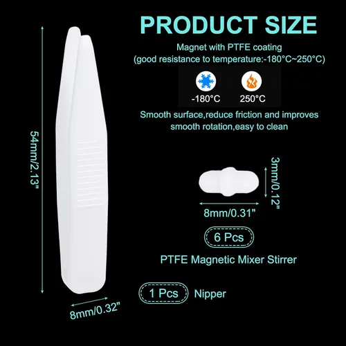 Miniatura 2 de PATIKIL Barra agitadora magnética, 0.315 x 0.118 in, 6 piezas de PTFE magnético, barra mezcladora magnética para vaso de precipitados de fondo