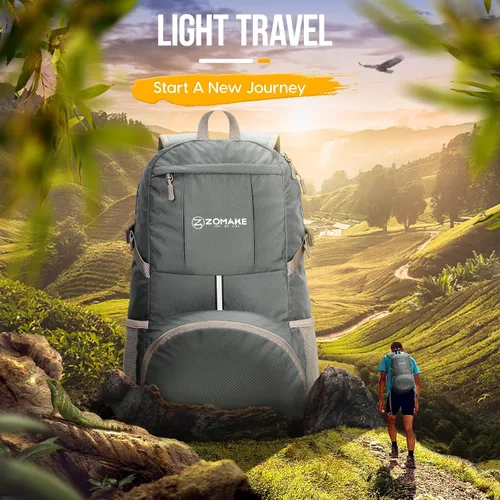 Miniatura 18 de Mochila de viaje Zomake ligera para senderismo, resistente al agua, mochila plegable para mujeres y hombres Negro