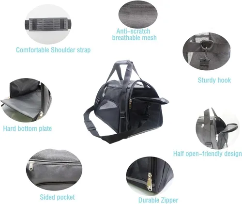Miniatura 4 de ZaneSun Transportador para gatos, transportador de viaje para mascotas de lados suaves para gatos, perros y cachorros, bolsa cómoda portátil Negro