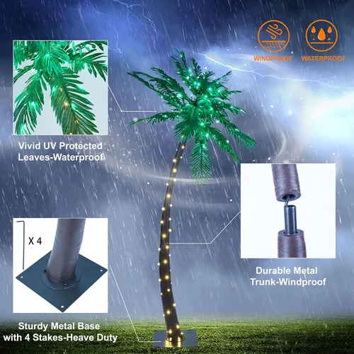 Miniatura 3 de Lightshare Palmera artificial de 7 pies con 96 luces LED, decoración de árbol falso para Tiki Bar, exterior, patio, porche, piscina, Navidad