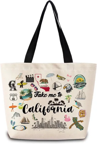 Take Me To California - Bolsa reutilizable para comestibles, bolsa de compras estética con bolsillo interior, ligera y lavable, elegante, regalo de