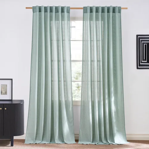 Miniatura 39 de NICETOWN Cortinas de lino grueso para dormitorio, privacidad añadida, bolsillo para barra y pestaña trasera, no se transparentan, mezcla de lino