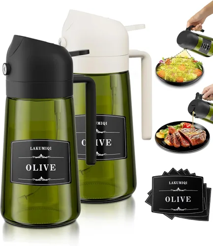 Miniatura 14 de LAKUMIQI Pulverizador de aceite de oliva 2 en 1 para freidora de aire, dispensador de aceite de vidrio de 16 onzas y rociador de aceite de cocina